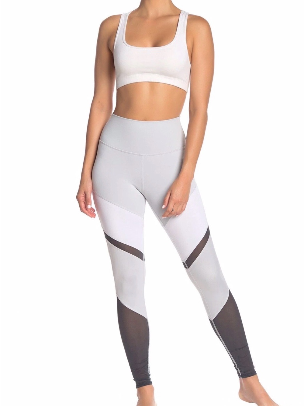 ALO Yoga High-Waist Colorblock Leggings in White & Gray